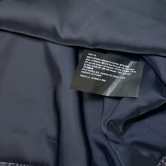 Theory Wool A-Line Skirt Blue Brady Plaid Size 10 - Picture 5 of 6